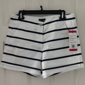 Nautica Women's White Shorts with Navy Stripes